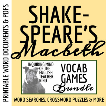 Preview of Macbeth Vocabulary Games for High School Bundle (Crosswords, Word Searches)