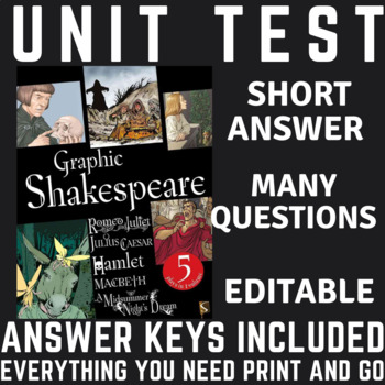Macbeth William Shakespeare Graphic Novel UNIT TEST/Answer Keys/Editable