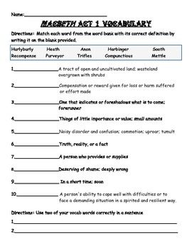 5 vocabulary macbeth act worksheet Kidz Activities Macbeth  Worksheets