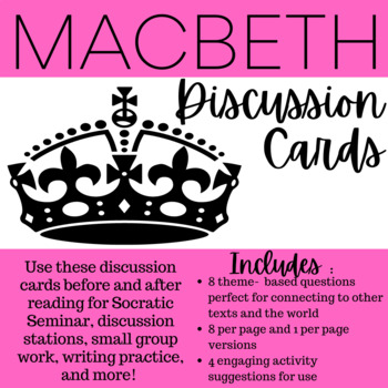 Preview of Macbeth by Shakespeare Socratic Seminar Discussion Cards | Writing Prompts 