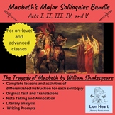 Macbeth's Major Soliloquies Acts I, II, III, IV, V: Comple