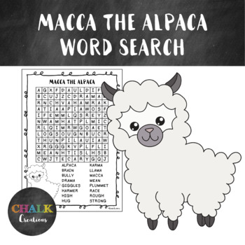 Macca the Alpaca Word Search by Chalk Creations TpT