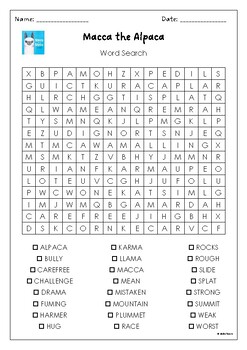 Macca the Alpaca by Matt Cosgrove Word Search Puzzle Activity by MsZzz