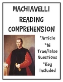 Machiavelli Reading Comprehension Worksheet, Government, Politics