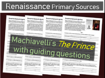 Preview of Machiavelli's The Prince Primary Source Document with guiding questions