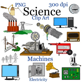 Preview of Physical science, machines, force and motion, electricity, clipart