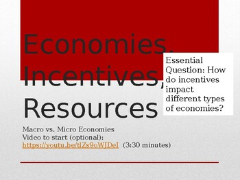 Preview of Types of Economies, Macro/Micro, and the Role of Incentives and Resources
