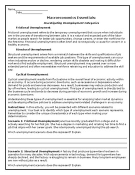 Preview of Macroeconomics Essentials: Investigating Unemployment Categories Worksheet
