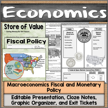 Preview of Macroeconomics Fiscal and Monetary Policy Notes, Presentation, and Fed Organizer