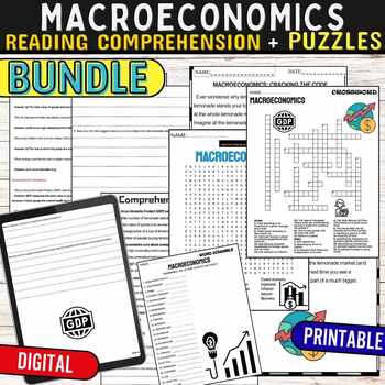 Preview of Macroeconomics ,Reading Comprehension Passage Puzzles,Digital & Print BUNDLE