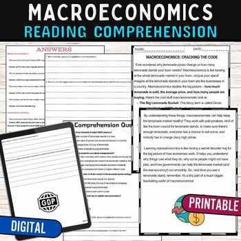 Preview of Macroeconomics Reading Comprehension Passage Worksheets,Digital & Print