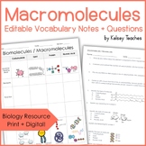 Macromolecules Biomolecule Vocabulary Graphic Organizer | 