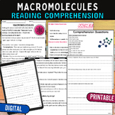 Macromolecules Reading Comprehension Passage Quiz,Digital 