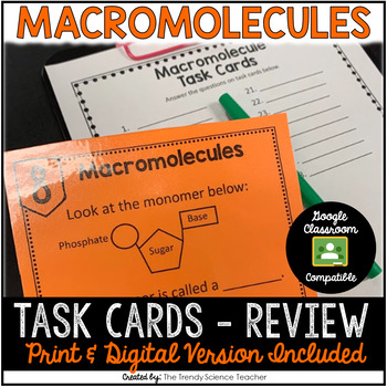 Preview of Macromolecules Review Task Cards - Print and Digital