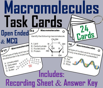 Preview of Macromolecules Task Cards/ Carbon Compounds: Carbohydrates, Lipids, Proteins etc