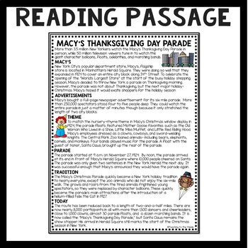 Macy's Thanksgiving Day Parade Reading Comprehension ...