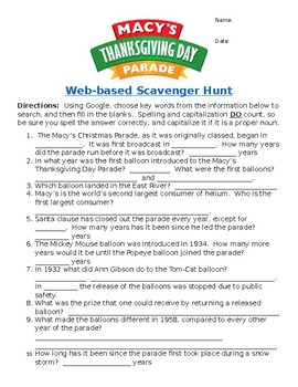 Preview of Macy's Thanksgiving Day Parade Web-Based Scavenger Hunt
