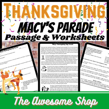 Preview of Macy's Thanksgiving Parade History Reading W/Worksheet Emergency Sub Plans