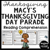 Macy's Thanksgiving Parade Reading Comprehension Worksheet