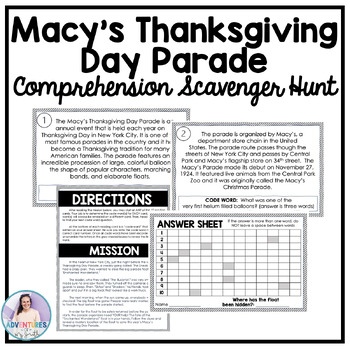 Preview of Macy's Thanksgiving Parade "Scavenger" Hunt - Nonfiction Comprehension
