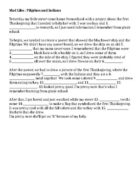 Preview of Mad Lib - First Thanksgiving