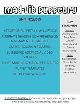Preview of Mad-Lib Puppetry Unit