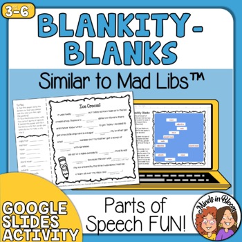 Preview of Parts of Speech Worksheets Blankity-Blanks Similar to Mad Libs Print & Digital