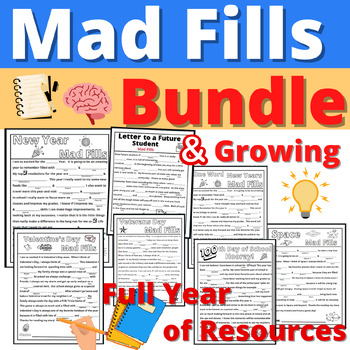 Preview of Mad Fills Bundle Writing and Trivia Activities Back to School Growing Resource