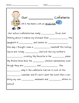 Mad Libs Cafeteria - Adjectives by Onderwyser | TPT