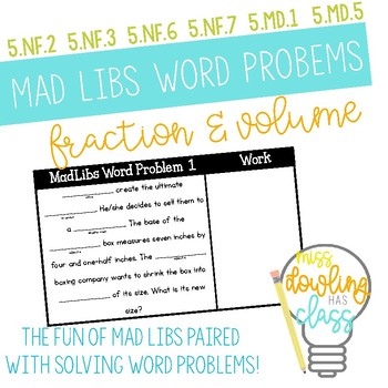 Preview of Mad Libs Word Problem Task Cards: All Operations of Fractions