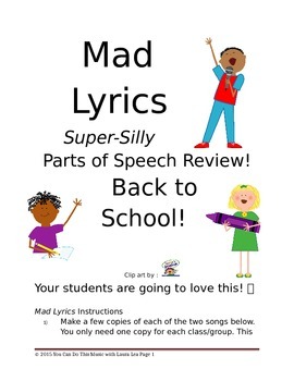 Preview of Mad Lyrics (Super-Silly Parts of Speech Review) Back to School!