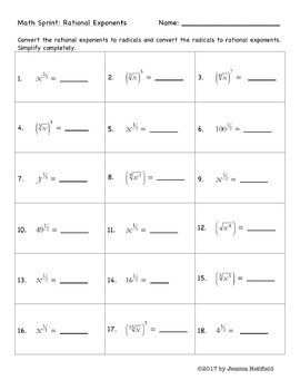 Rational Exponents Activity: Math Sprints by Math Methods | TpT