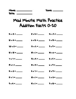 Mad Minute Addition Fact Fluency Practice by Miss K's First Grade Friends