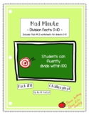Mad Minute Division Facts 0-10 Pack (#1)