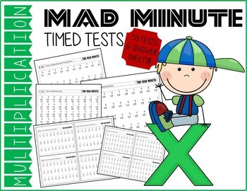 Preview of Mad Minute MULTIPLICATION Timed Tests & Answer Sheets