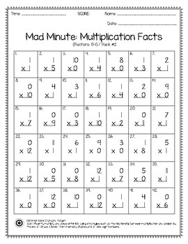 Mad Minute Multiplication Facts 0-12 Pack | TpT