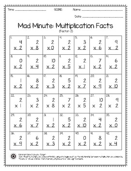 mad minute multiplication facts worksheet 0 10 pack 1 tpt