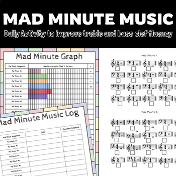 Preview of Mad Minute Music - Identify treble and bass clef notes daily activity