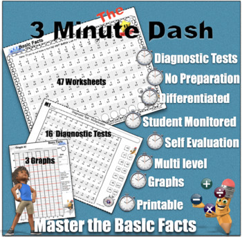Preview of Mad Minute: The 3 Minute Dash: Worksheets, No Prep, Full Year, Diagnostic Test,