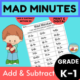 Mad Minutes Add & Subtract Within 20  Common Core 1.OA.C.5