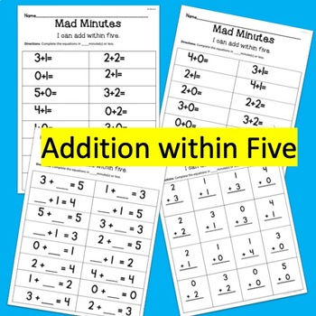 Mad Minutes Add & Subtract Within 5 K.OA.A.5 by 123kteach | TpT