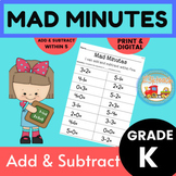 Mad Minutes Add & Subtract Within 5  Kindergarten Build Ma