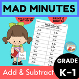 Mad Minutes Add & Subtract Within 10  (Build Fluency) K.OA