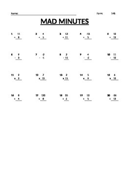 Preview of Mad Minutes - Arithmetic!