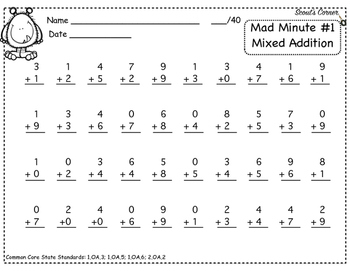 Mad Minutes MIXED Addition Facts 0-9 by Scout's Corner | TpT
