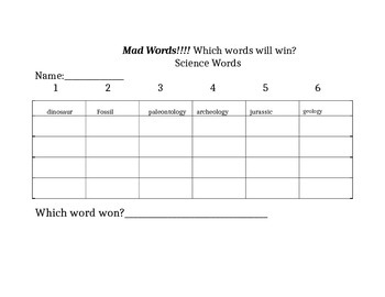 Preview of Mad Words - Word Study - Science Words