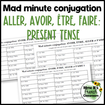 Preview of Mad minute conjugation: avoir, aller, être and faire in the present tense