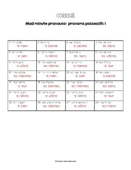 Mad minute pronouns: Les pronoms possessifs French possessive pronouns