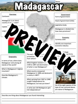 Preview of Madagascar Worksheet