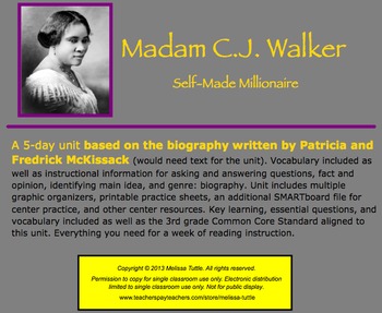 Preview of Madam C.J. Walker Biography BLACK HISTORY MONTH Multi-Day SMARTBoard Lesson